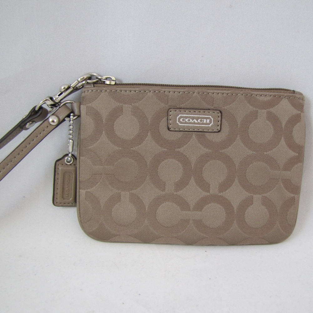 Coach Signature Taupe Op Art Small Wristlet
